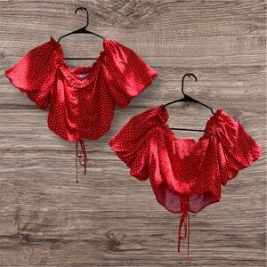 Zara Red Cropped Ruffled Polka Dot Blouse